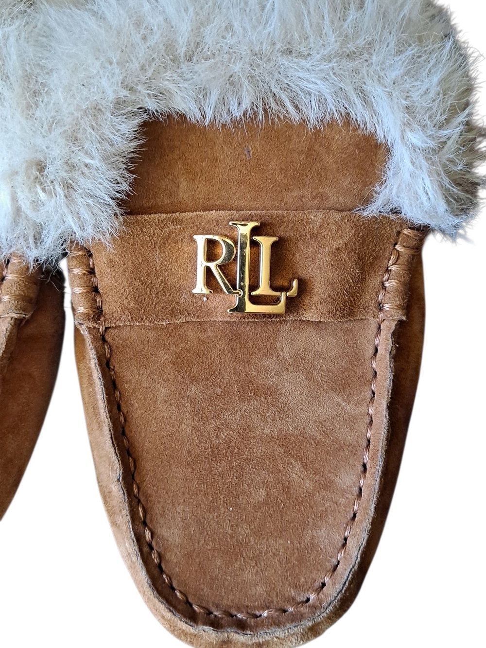 Ralph Lauren leatherfaux fur slippers with non slip base
